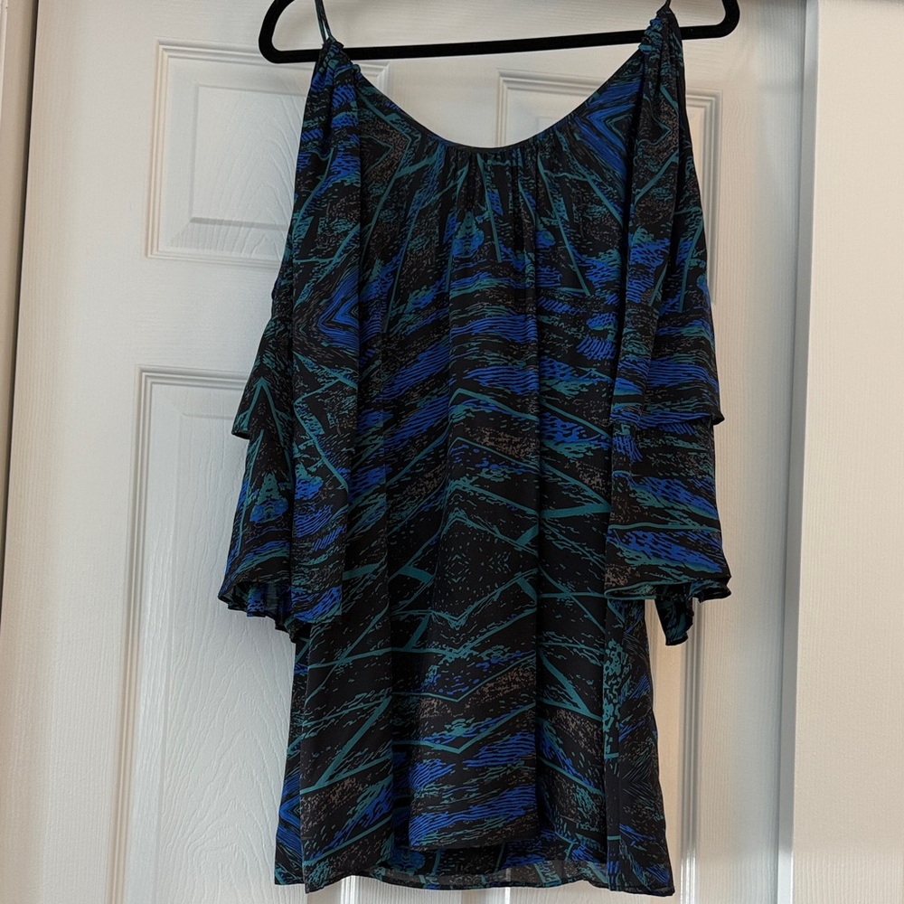 Parker Teal and Black Patterned Dress- 100% silk